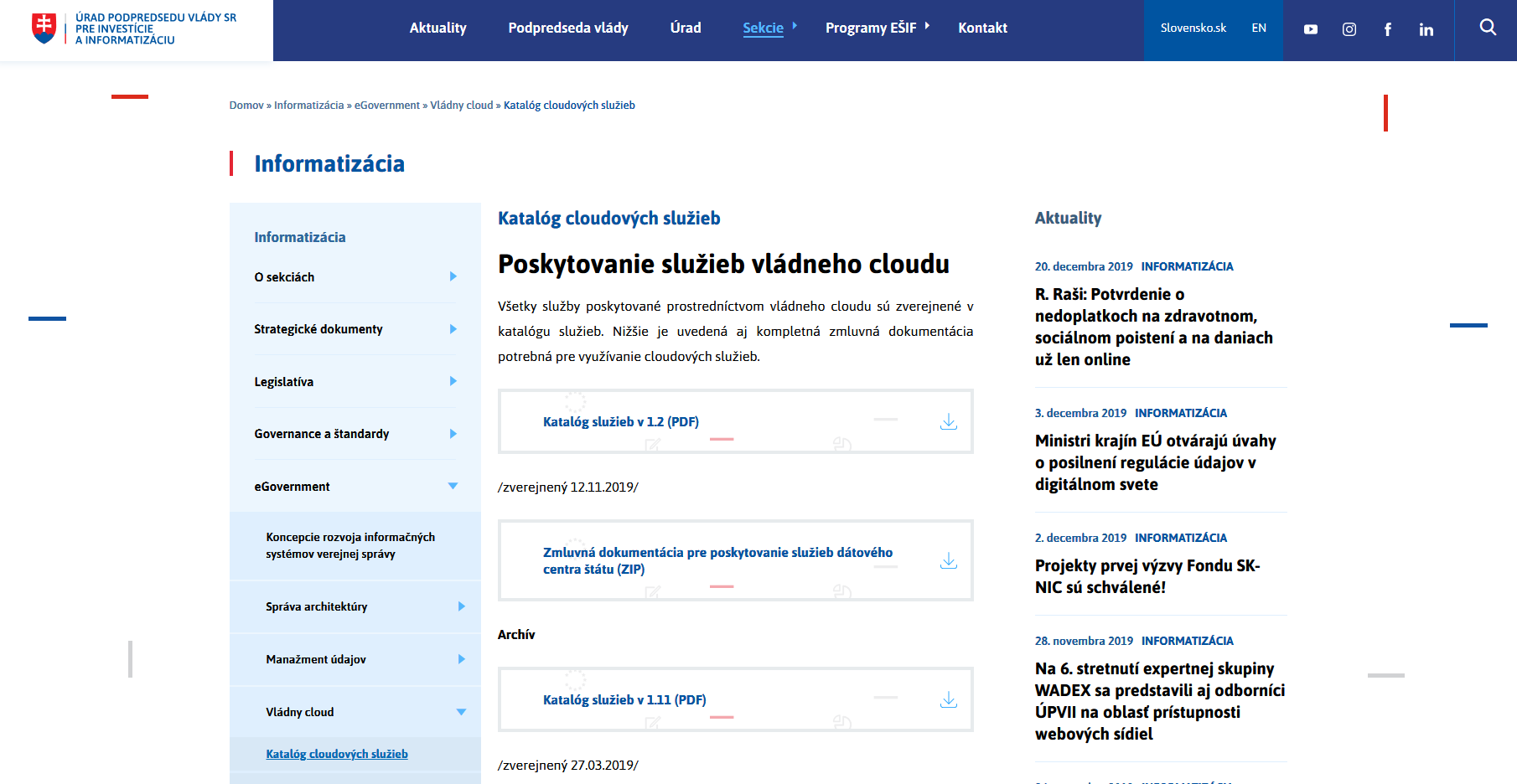 Máme nové služby zapísané v Katalógu vládneho cloudu